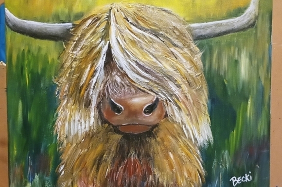 Beki Other - Highland cow Original acrylic painting 16x20